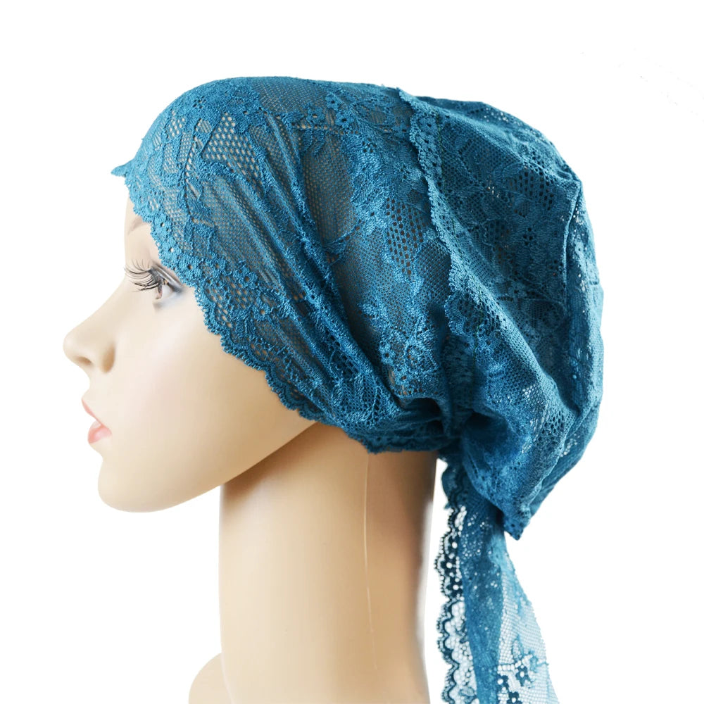 Muslim Women Head Scarf Lace Flower Underscarf Elastic Hijab Hair Cover Headwrap Chemo Cap Islam Headband Bonnet Turbante Mujer