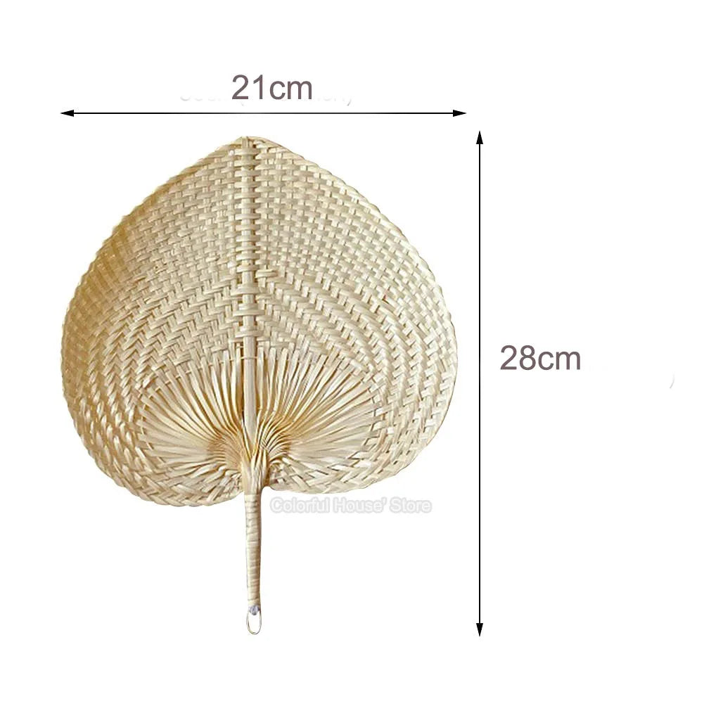 Ethnic Style Summer Cooling Handmade Natural Bamboo Wedding Party Hand Straw Weaving Hand-cranked Fan Art Craft Woven Home Decor