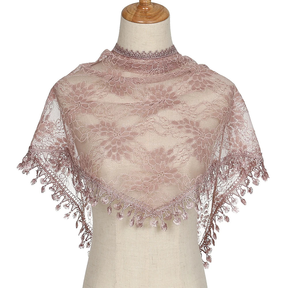 Fashion Embroidery Floral Triangular Veil Lace Shawl For Women Prayer Scarf Wedding Casual Stole Ladies Headband Wraps 145*50cm