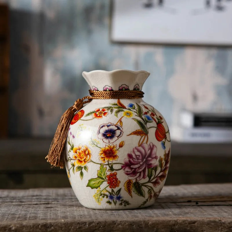American Retro Ceramic Vase Creative Blessing Bag Style New Chinese Decoration Living Room Dining Table Desktop Small Vase