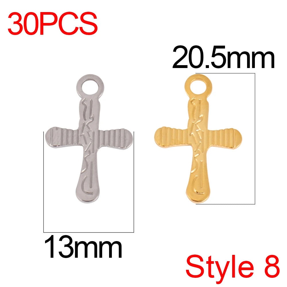 30pcs/Lot Stainless Steel Charm Cross Charms for Jewelry Making Supplies Crosses Pendants Connector DIY Accessories Bracelet