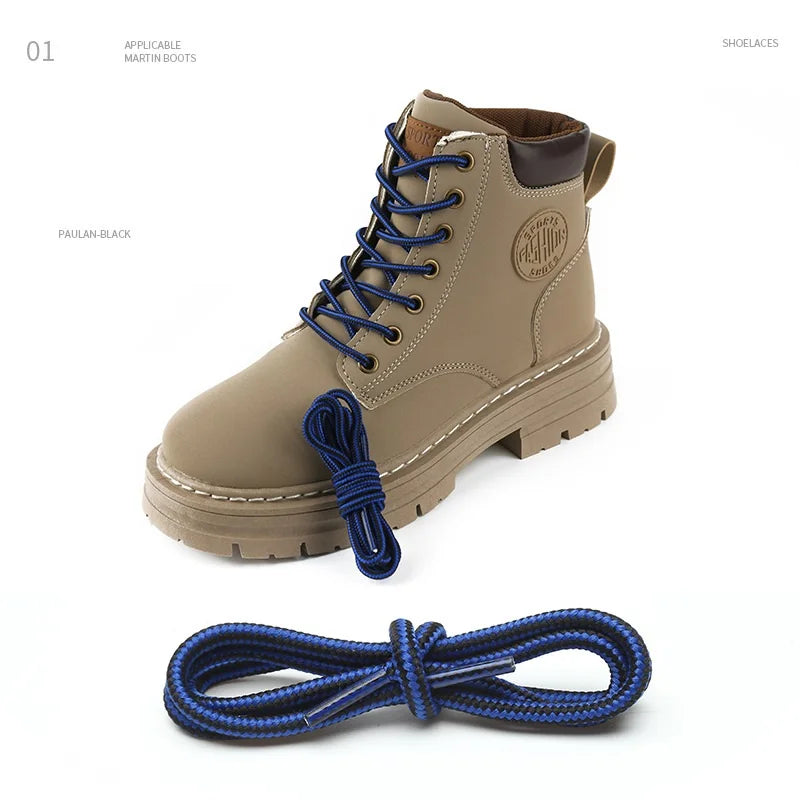1 Pair 4mm Two-color Striped Round Color Polyester Shoelaces For Work Shoes Martin Boots Leather Boots Shoe Laces 100/120/150CM