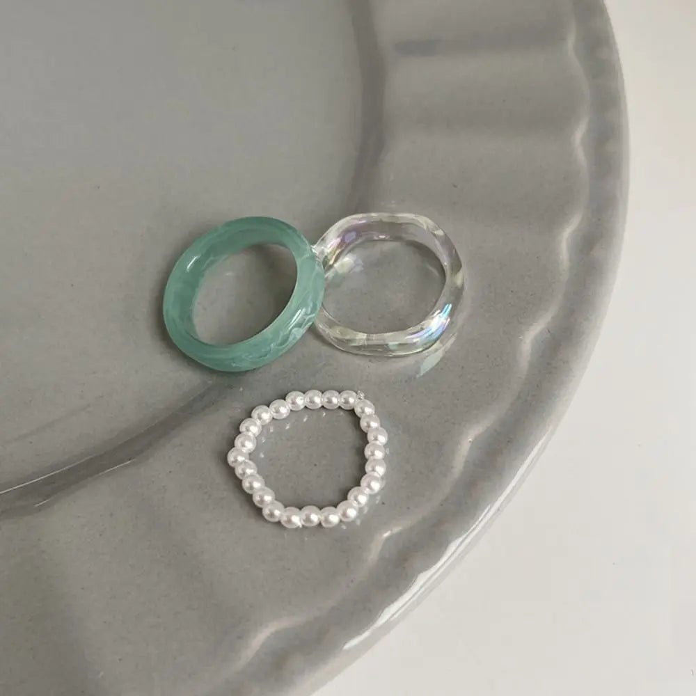 Minimalist Accessories Vegetarian Circle Women Pearl Ring Set Korean Style Resin Ring Popular Accessories Party Favors