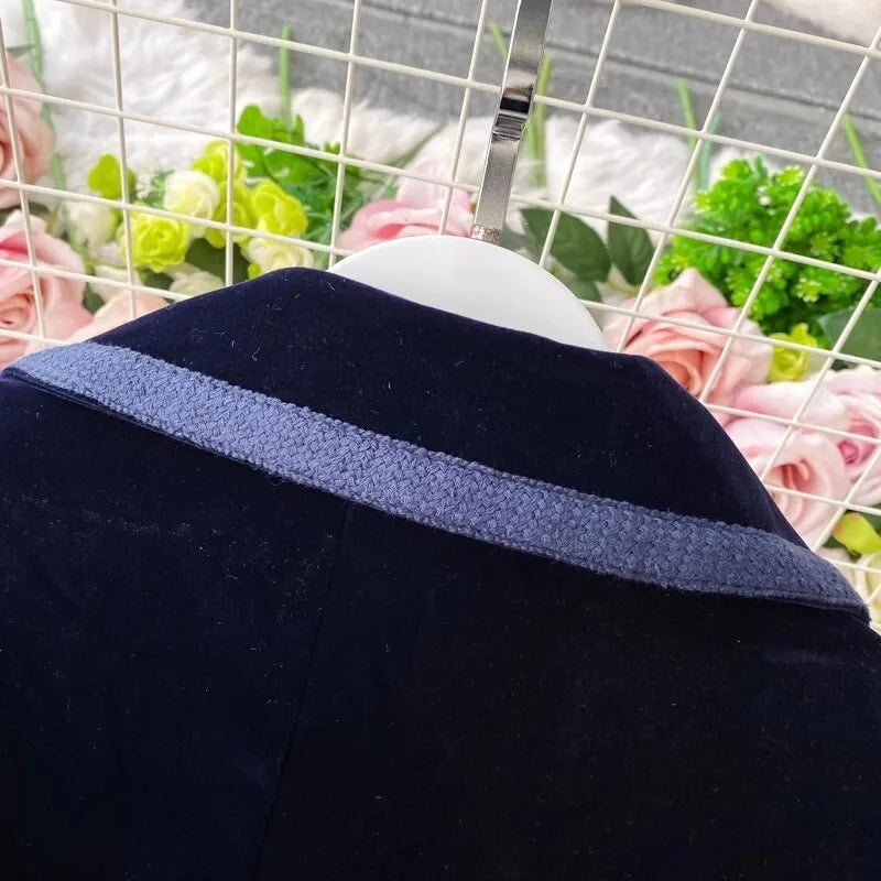 Autumn Winter Velvet Trench Blazer Dress Women Suit Coat Long Sleeve Solid Office Lady Work Dresses Windbreaks