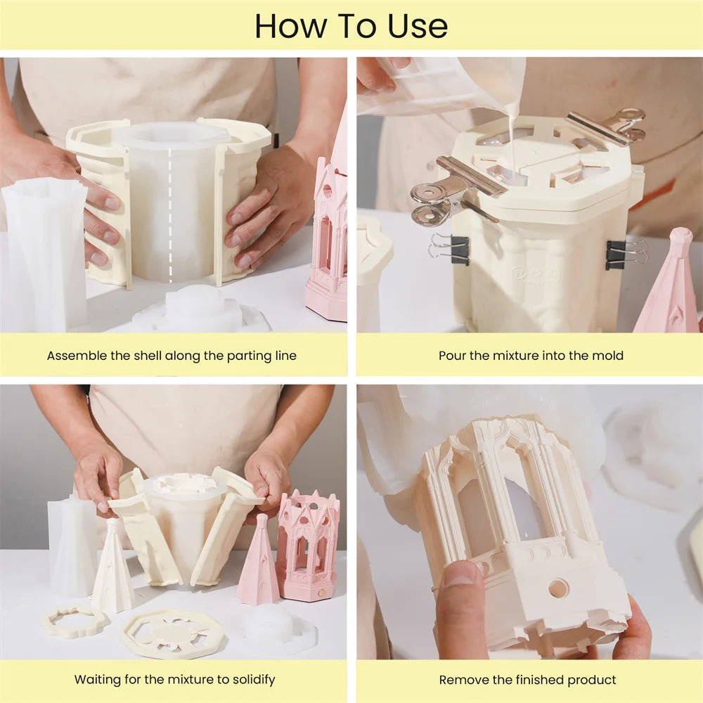 Gothic Revival Architecture Table Lamp Gypsum Silicone Mold and Accessories Dimmable Rechargeable Lamp Concrete Silicone Mold