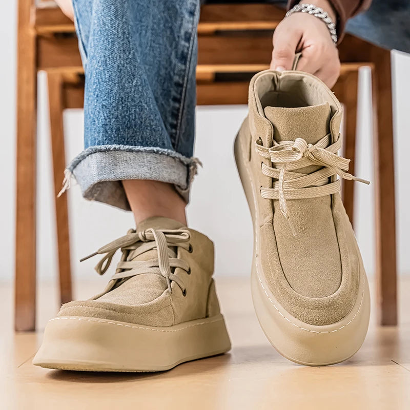 2025 winter new men's shoes cold resistant and warm high top shoes suede mid top board shoes retro casual short boots work boots