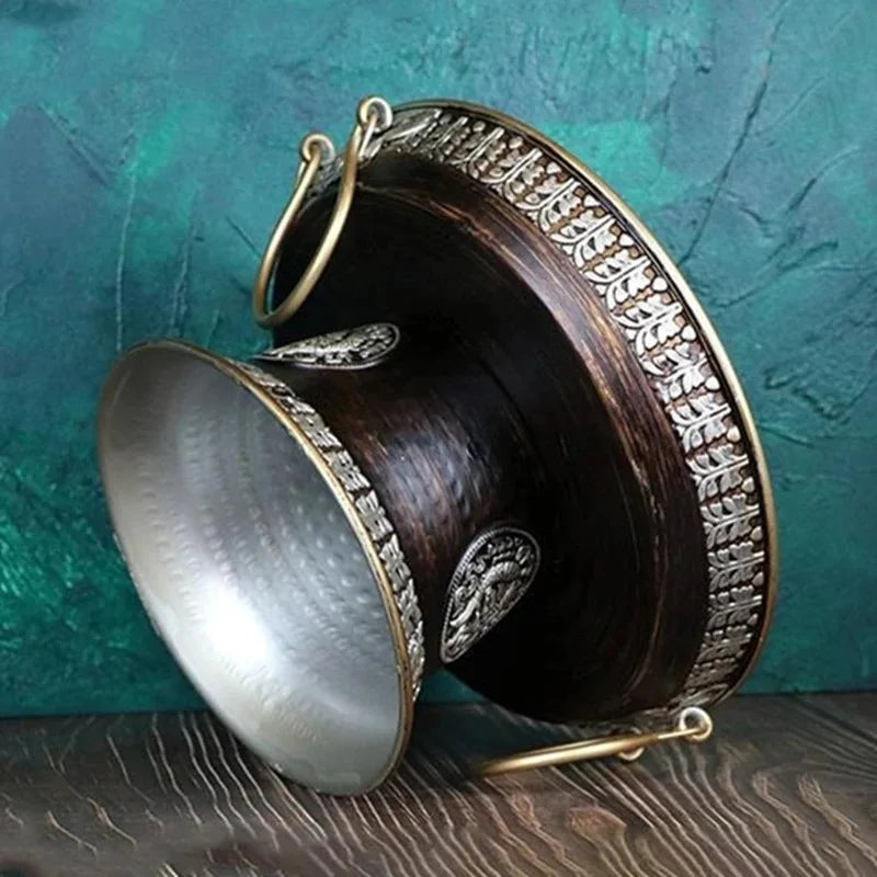Tibetan Alloy Fruit Dish Embossed Auspicious Large Size Ancient Red Plate Tantric 25cm Tray Desktop Home Altars Decorative