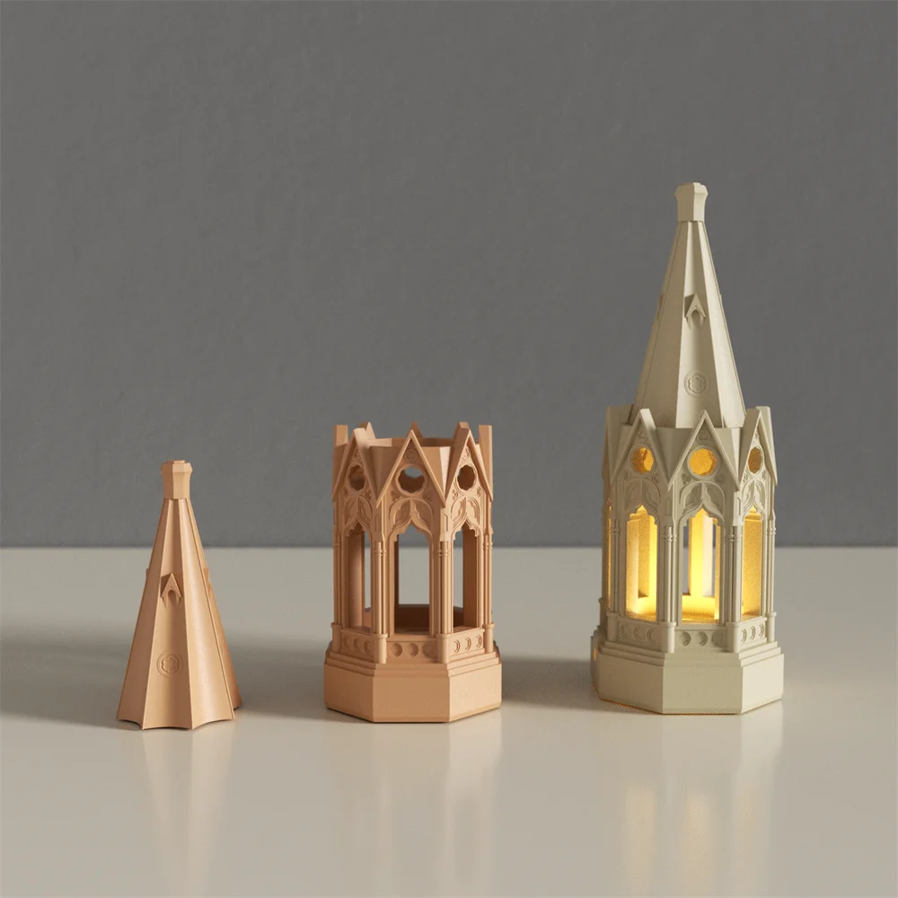 Gothic Revival Architecture Table Lamp Gypsum Silicone Mold and Accessories Dimmable Rechargeable Lamp Concrete Silicone Mold