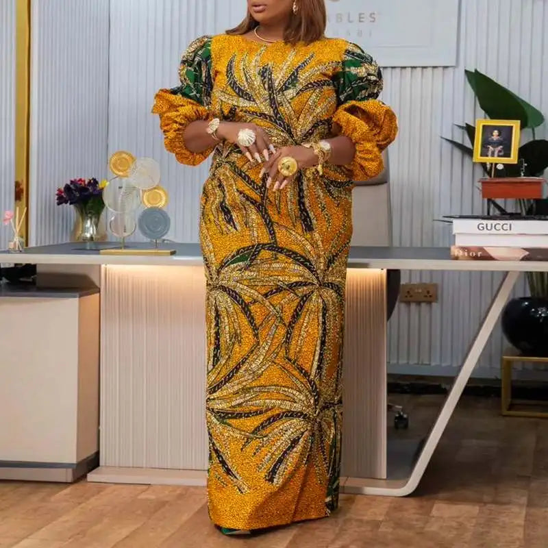 Plus Size 5XL VONDA Bohemian Party Dress Women Printed Puff Sleeve Dresses Oversized Vestidos 2024 Casual Loose Vintage Sundress