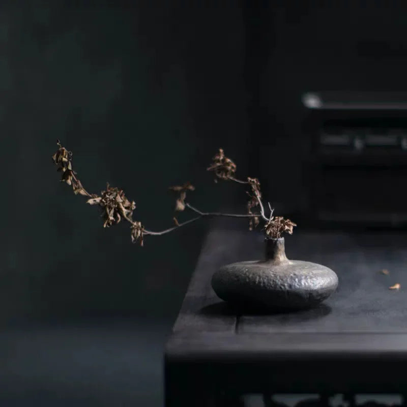 Chinese Retro Ceramic Vase Living Room Coarse Pottery Flower Ware Home Desktop Bookshelf Art Decoration Ornaments