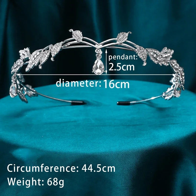 Wedding Bridal Headband for Brides Crystal Teardrop Rhinestone Leaf Hair Accessory Elf Crown Tiara for Elf Cosplay Party