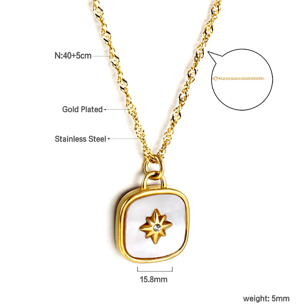 ASONSTEEL Fashion Gold Plated Fruit Pendant Necklace For Women Stainless Steel Jewelry Avocado Natural Shell Glossy Waterproof