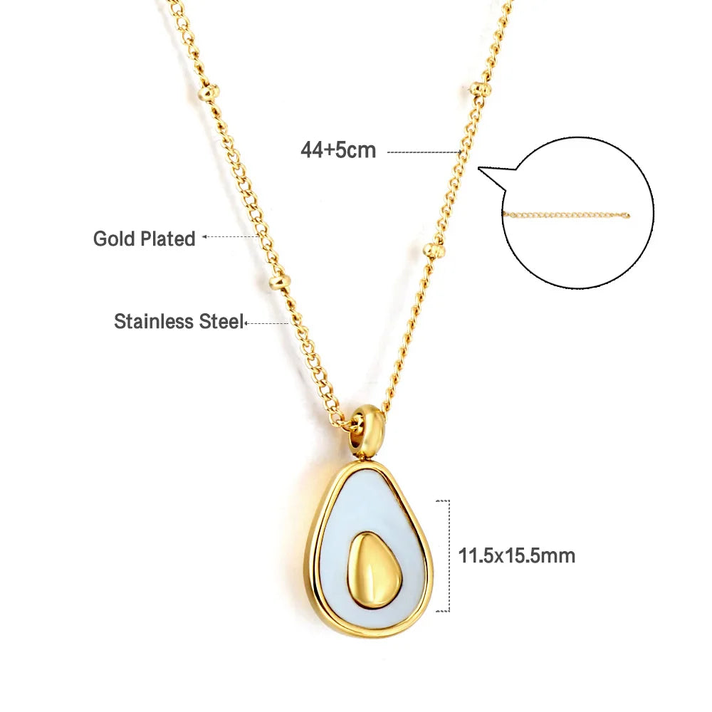 ASONSTEEL Fashion Gold Plated Fruit Pendant Necklace For Women Stainless Steel Jewelry Avocado Natural Shell Glossy Waterproof