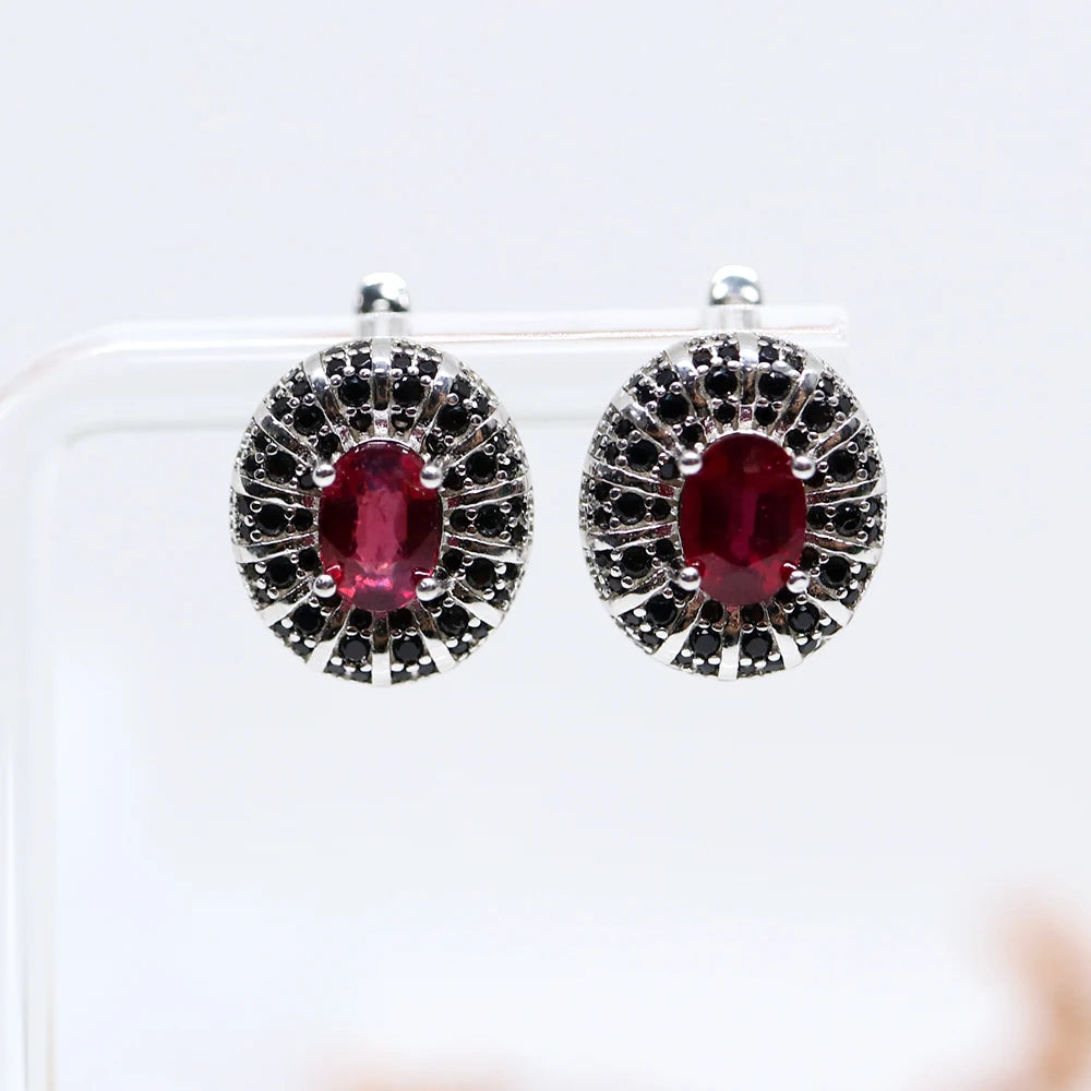 Natural Filled Ruby Earrings 925 Sterling Silver Light Luxury Design for Women Anniversary Banquet Birthday Gifts