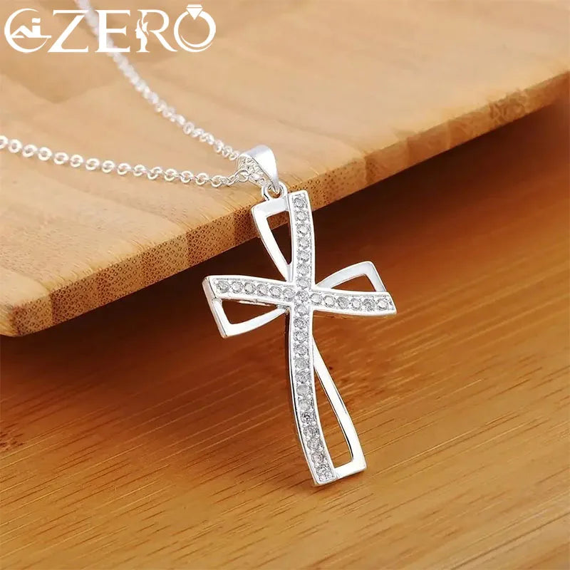 45cm 925 Sterling Silver Wedding Charm Crosses Necklace Lady Nice Jewelry Fashion  Elegant Women Classic High Quality