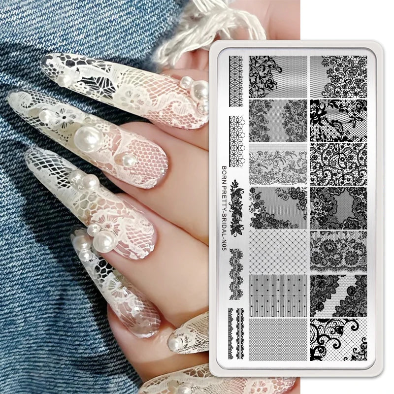 BORN PRETTY Stamping Plates Nail Art Templates Flower Natural Animal French Tips  DIY Nail Design Image Stencil Tool Manicure