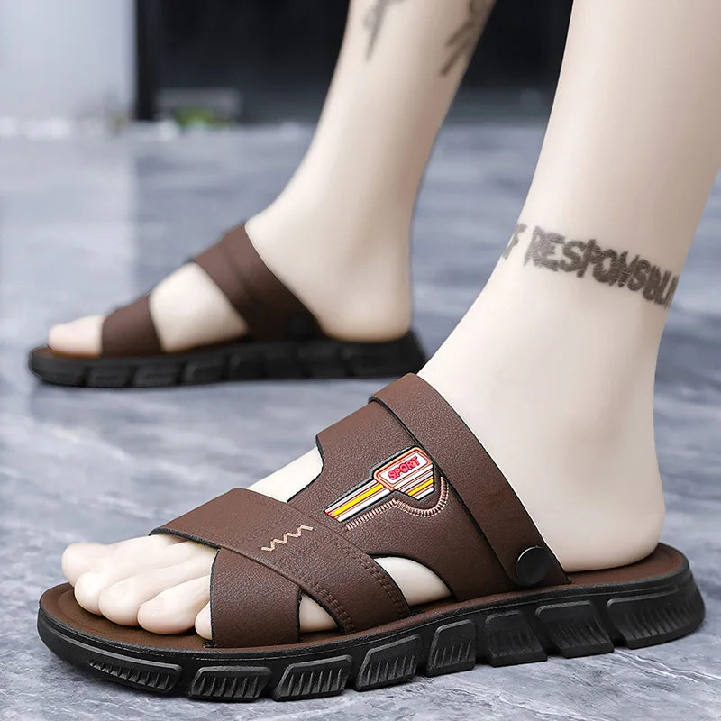 2025 Summer Home Two Wear Slippers Beach Shoes Outdoor Flip-flops Imitation Leather Sandals