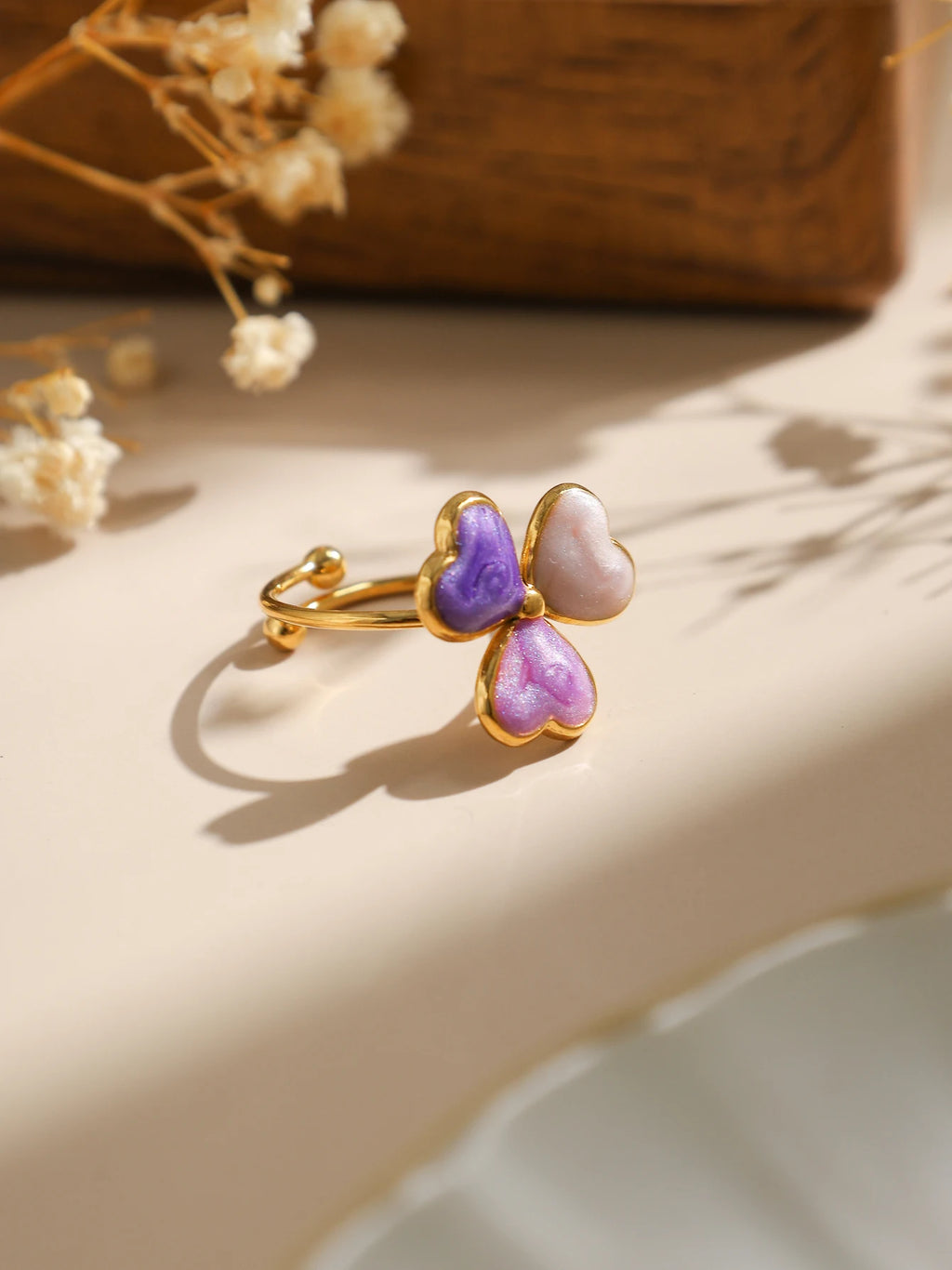 Multicolor Enamel Clover Stainless Steel Ring Women's Creative Meaning Lucky and Cute 18K Gold Plated Jewelry Waterproof