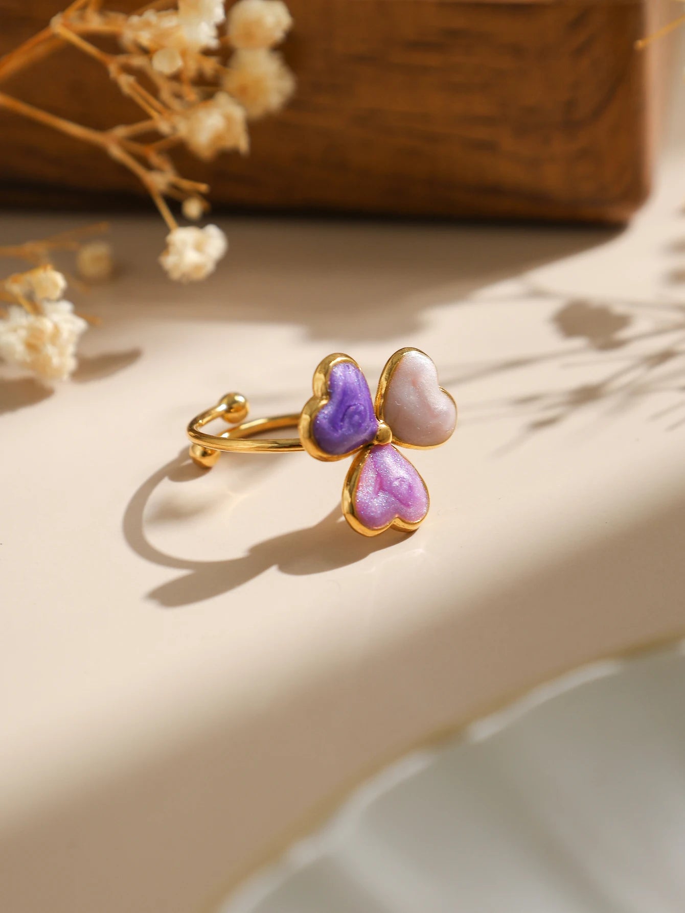 Multicolor Enamel Clover Stainless Steel Ring Women's Creative Meaning Lucky and Cute 18K Gold Plated Jewelry Waterproof