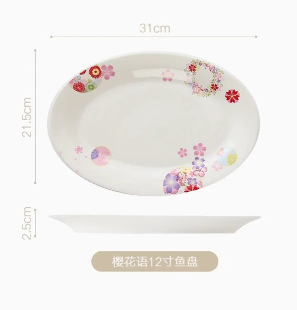 Pastoral Bone China Dishes And Plates Porcelain Cake Dish Pastry Fruit Tray Ceramic Tableware Steak Dinner Plate Decoration