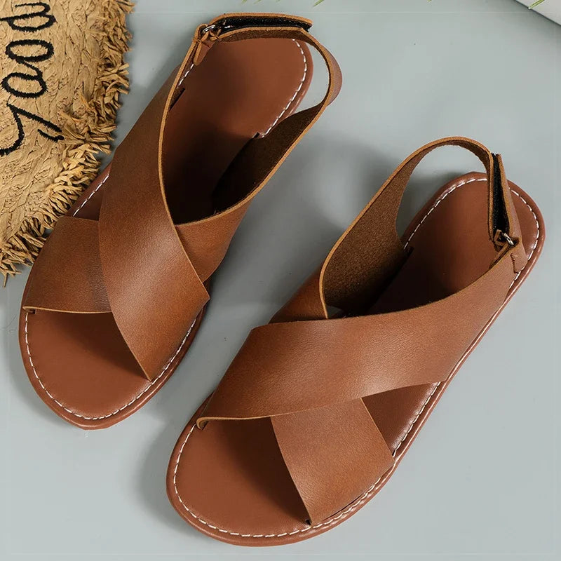 Women's Sandals 2025 Summer Women Flat Shoes Soft Pu Leather Sandalias De Mujer Summer Sandals Women Beach Footwear