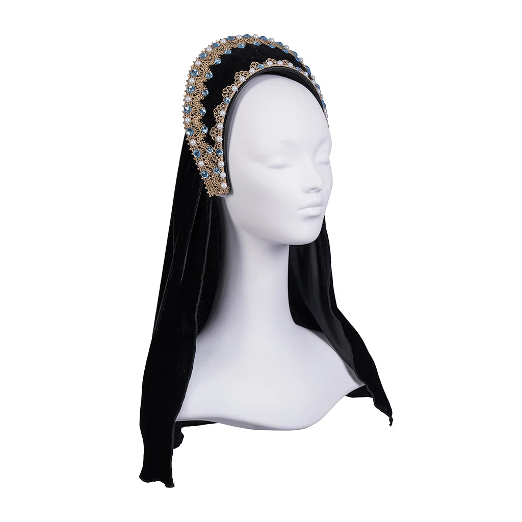 Renaissance Tudor Crown Cap Anne Boleyn Cosplay Costume Accessories Medieval Headband Coronet Headgear for Women Queen