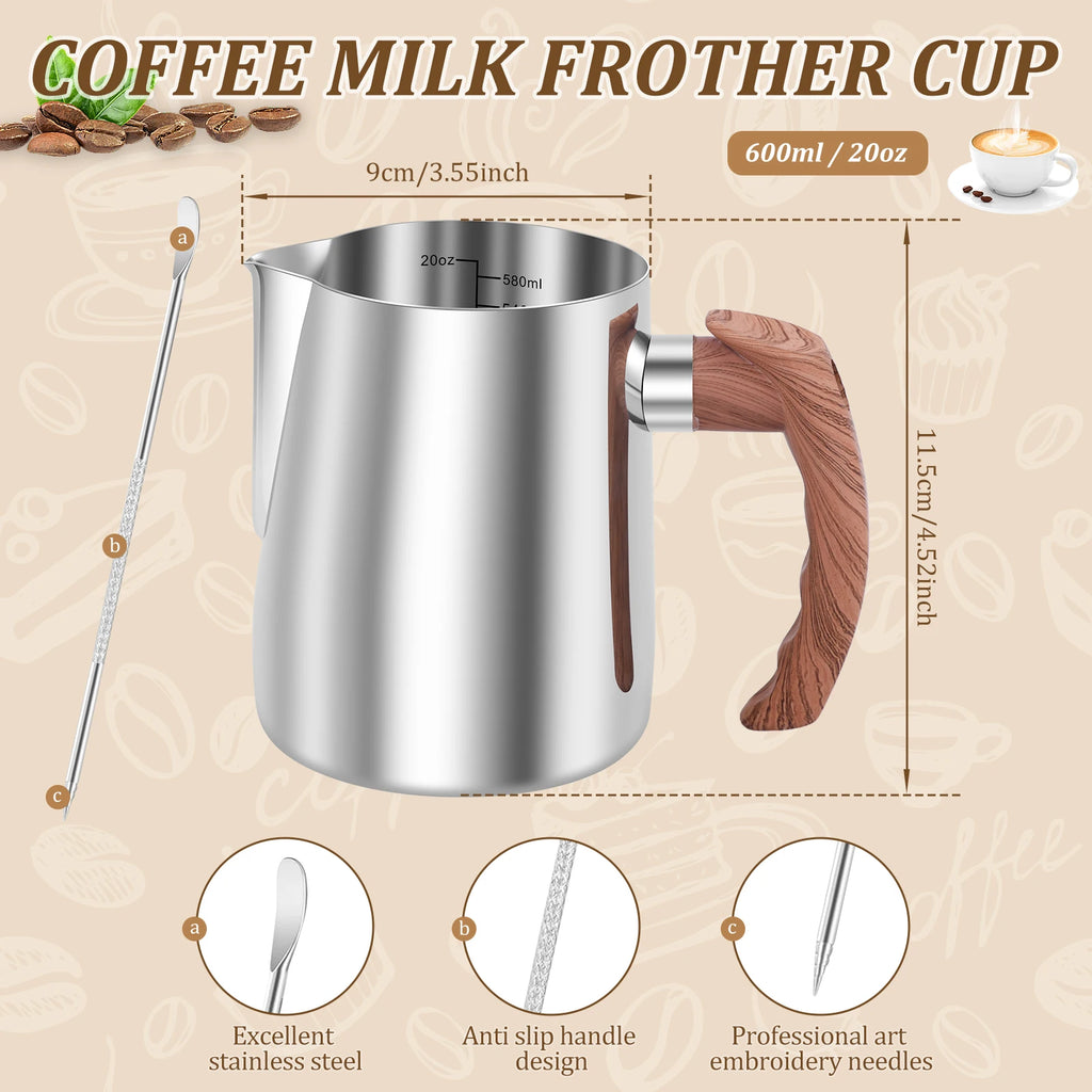 Milk Frothing Pitcher with scale Ergonomic handle Stainless steel safe and durable for Barista Espresso Pitcher