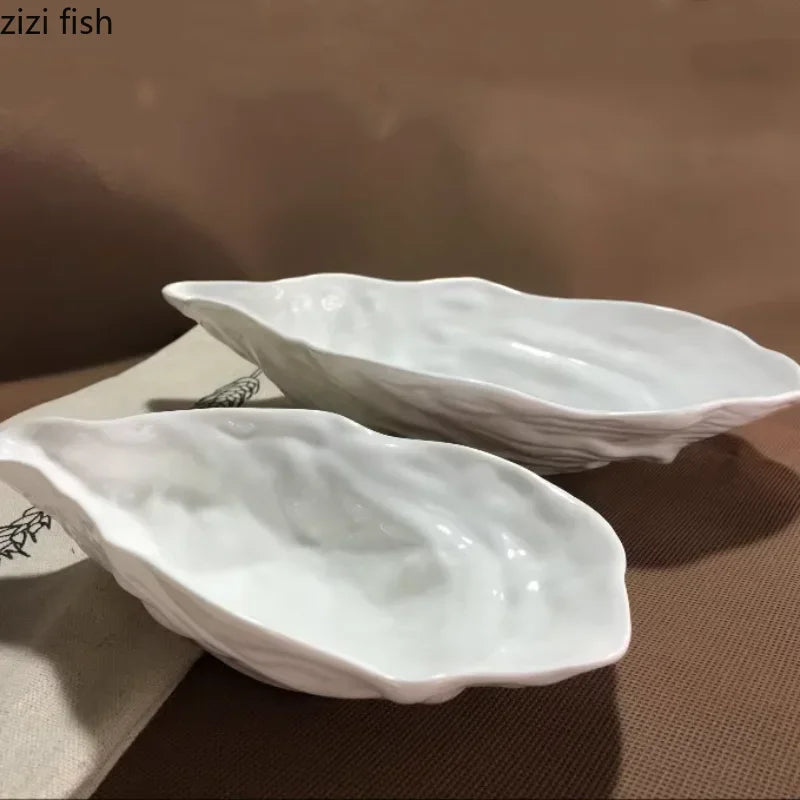 White Oyster Ceramic Bowl Hotel Tableware Dining Plate Fruit Plate Salad Bowl Dessert Bowls Cold Mixing Bowls Dim Sum Dish Tray