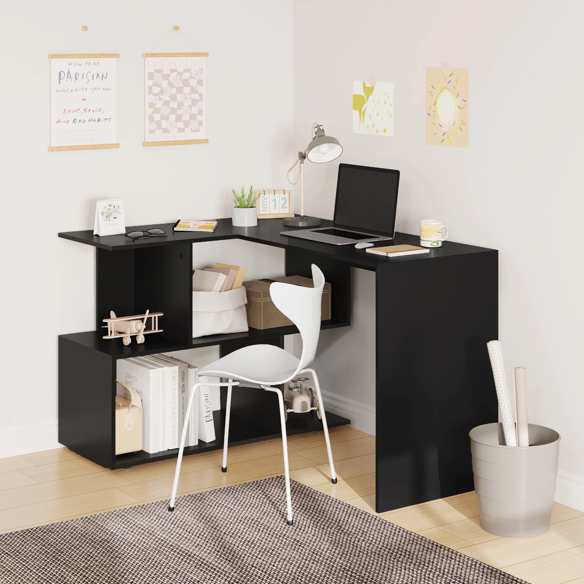 WOLTU Work PC Computer Table Chipboard Desk with Shelves for Study Student Writing Table  Office Work Home Furniture