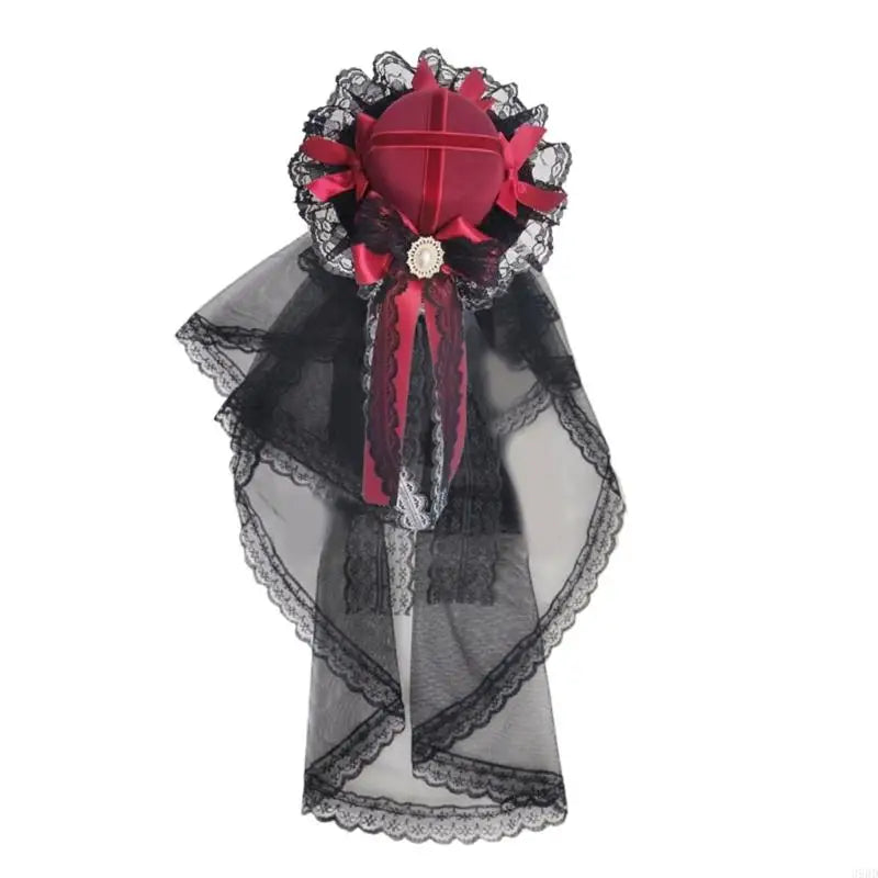 Ribbon Bowknot Veil Small Hat with Hair Clip Fashion Headwear Women Teens Halloween Hair Bows Masquerades Party Headwear