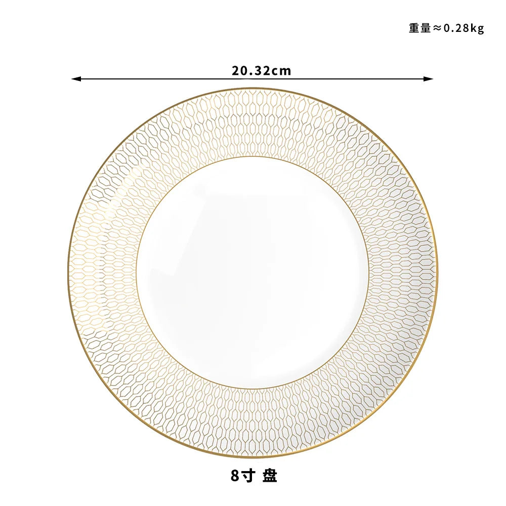 New Bone China Dinner Plates Luxury Gilded Lace Ceramic Tableware Set Feast Porcelain Western Plate Cake Dish Home Decor