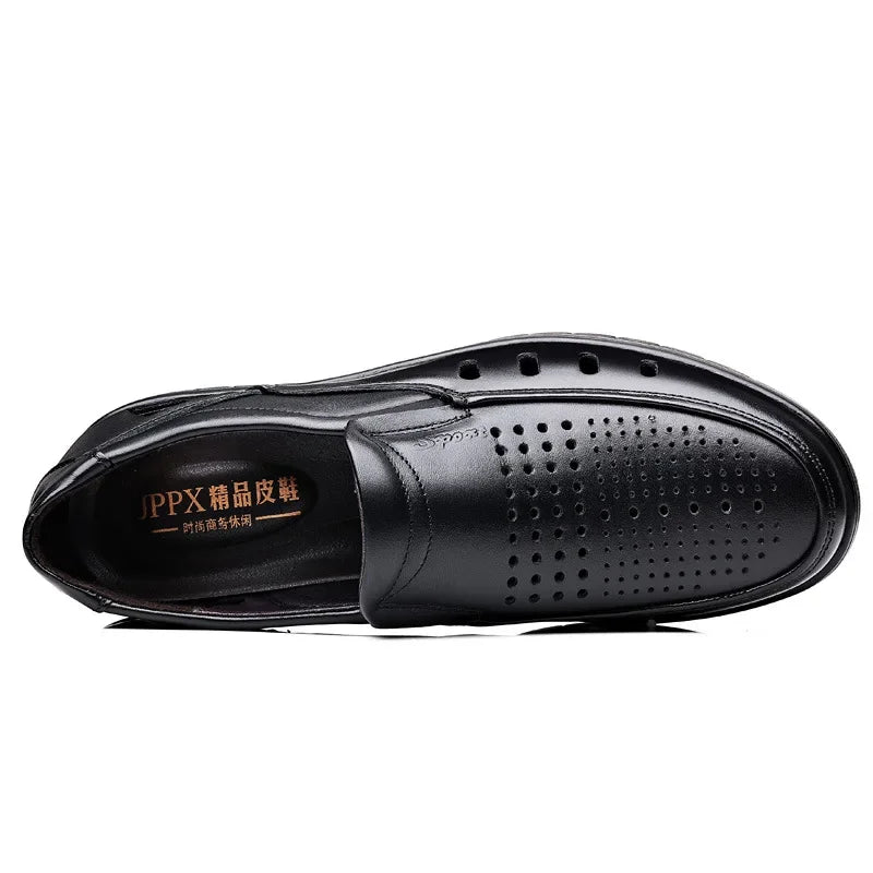 Men's genuine leather sandals perforated shoes casual breathable wear-resistant anti slip cool trend business men's shoes