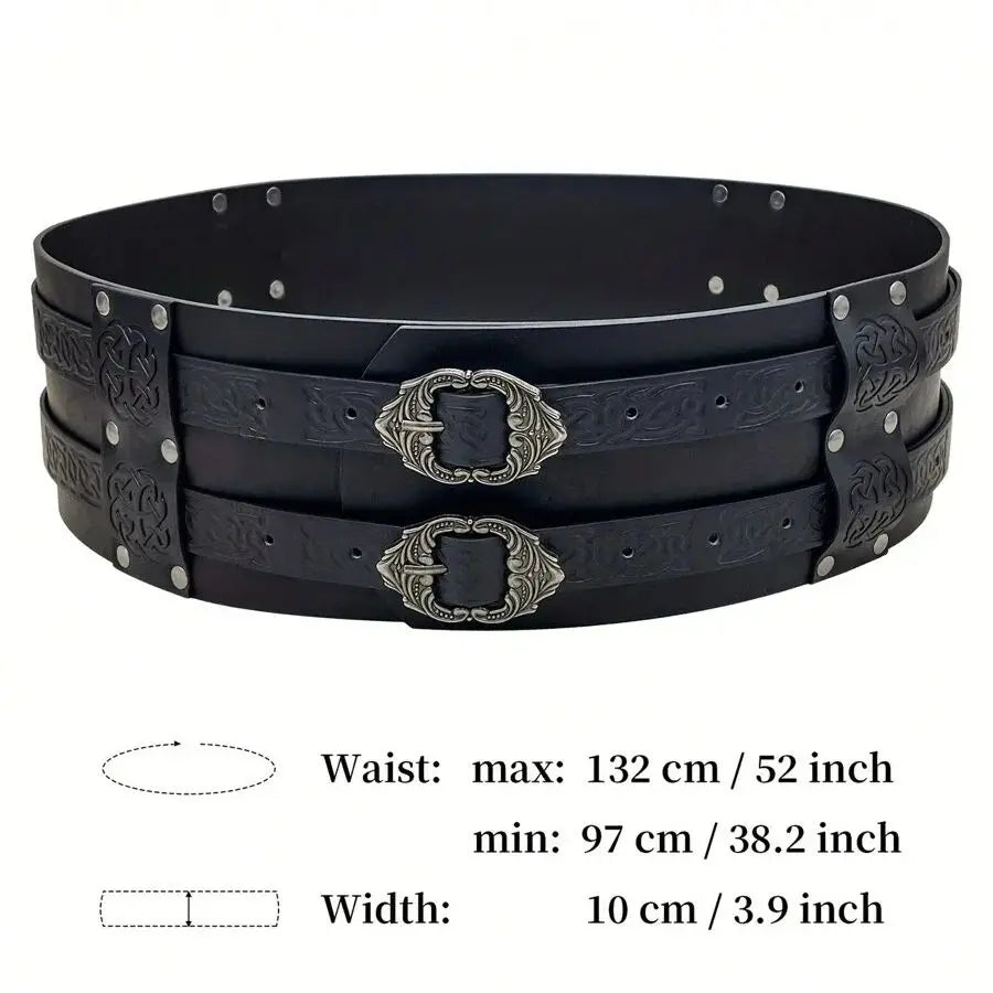 Renaissance Viking Embossed Wide Belt Medieval Faux Leather Armor Belt Medieval Wide Belt for Men PU Leather Costume Accessory