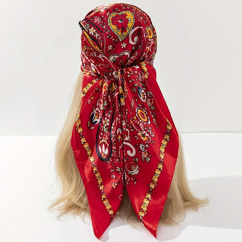 Silk Shawl Satin Square Scarf For Women Paisley Neckerchief Female New Headband Hair Bands Print Foulard Hijab Wraps Bandana