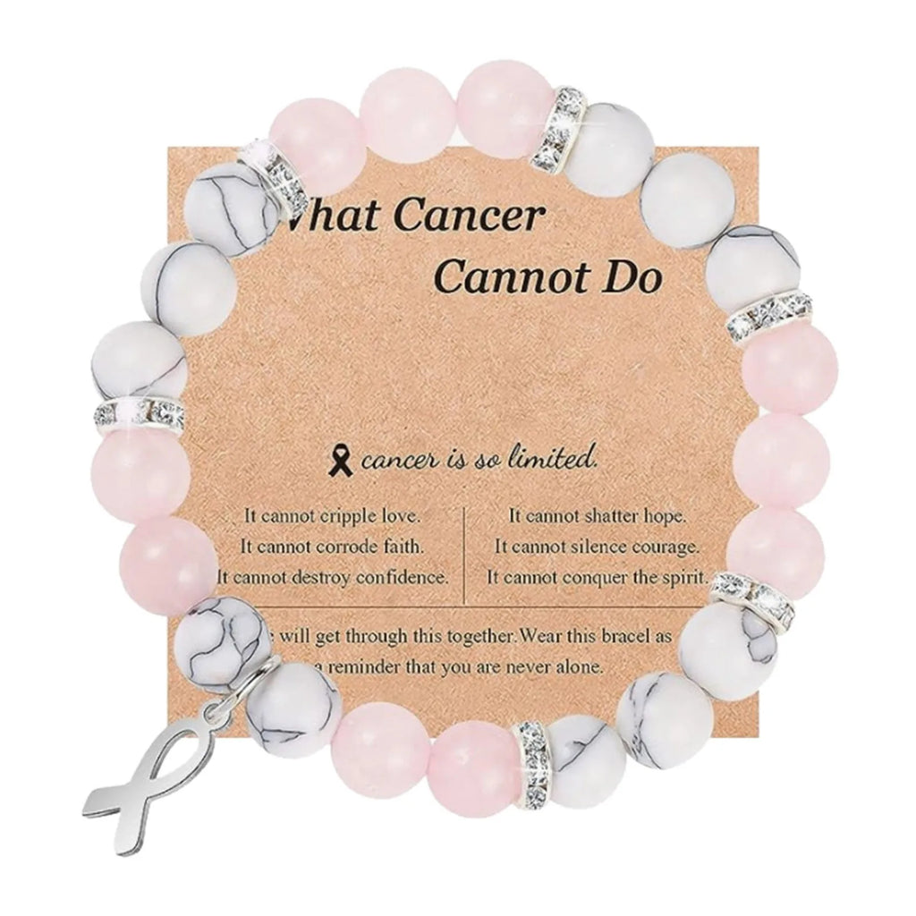 Natural Stone Bead Bracelets Ribbon Charm Inspirational Breast Cancer Awareness Bangle Gifts Encouragement For Women Jewelry