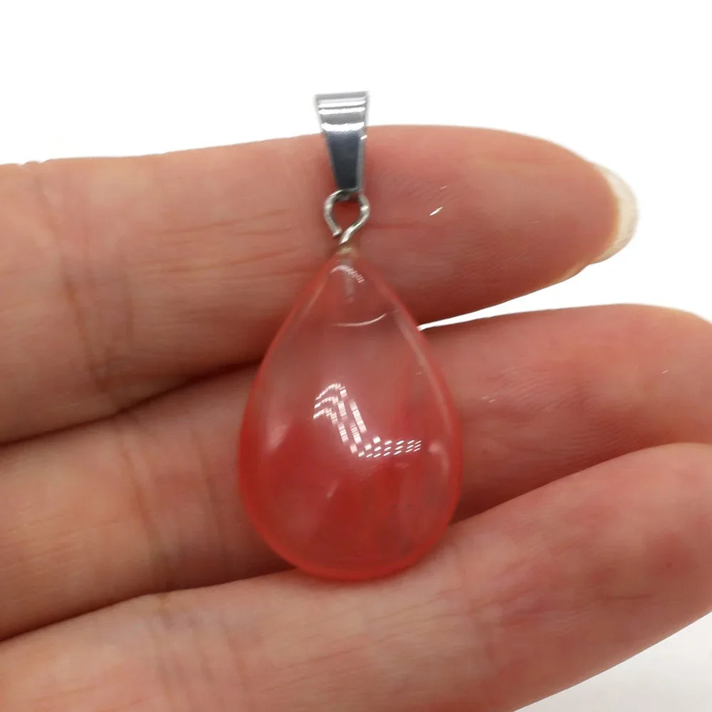 Natural Drop Shape Stone Pendant Crystal Rose Quartz Agate Yellow Jade Opal Malachite Charms for Jewelry Making DIY Accessories