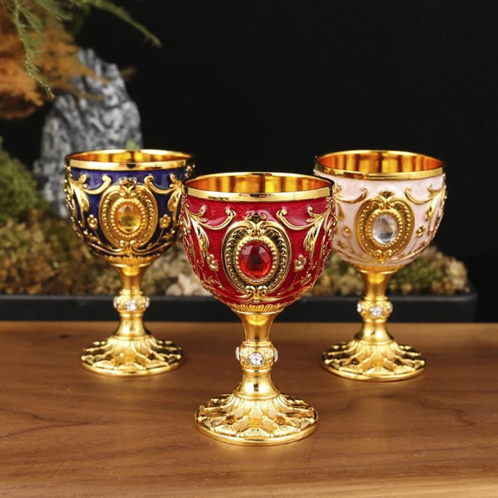 Drink Cup Embossed Vintage Metal Wine Cup Diamond-encrusted Anti-break Wine Glasses European Style Chalice Communion