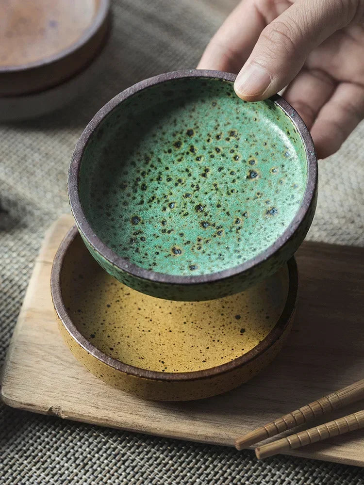 Retro Ceramic Round Sauce Dish Hot Pot Seasoning Dipping Plate Bowl Small Flavor Plates Creative Snack Vinegar Soy Sauce Dishes