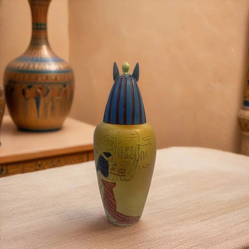 Ancient Egyptian Pharaoh sculpture Resin pottery jar Colorful Duamutov Family living room table bookshelf decoration