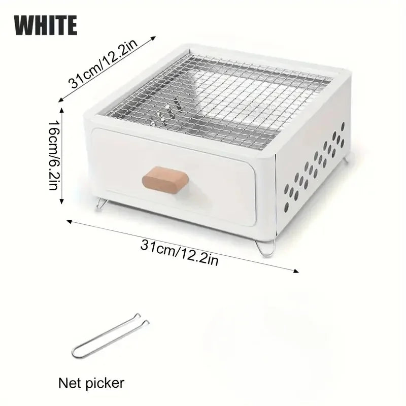 Portable multi-functional square barbecue grill for outdoor camping, drawer grill for roasting tea and meat around the stove