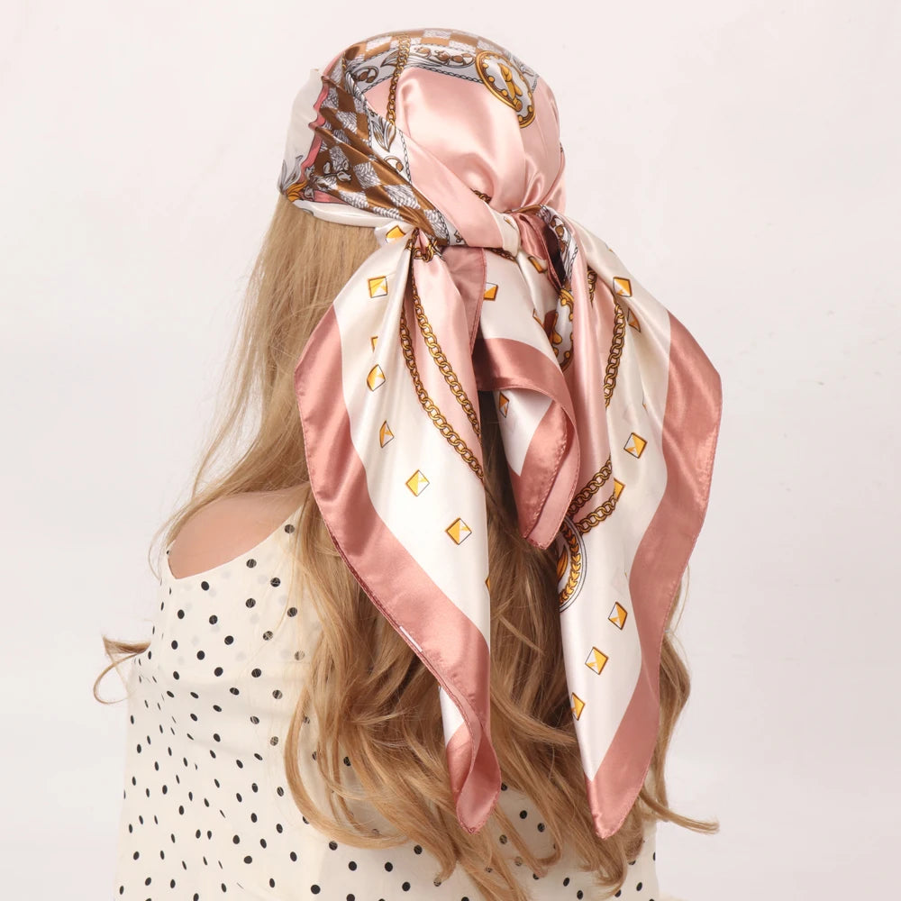 Silk Head Scarf Women Luxury Fashion Hair Scarve Summer Foulard Femme Satin Shawl Kerchief 90cm Square Headscarf Bandana Cheveux
