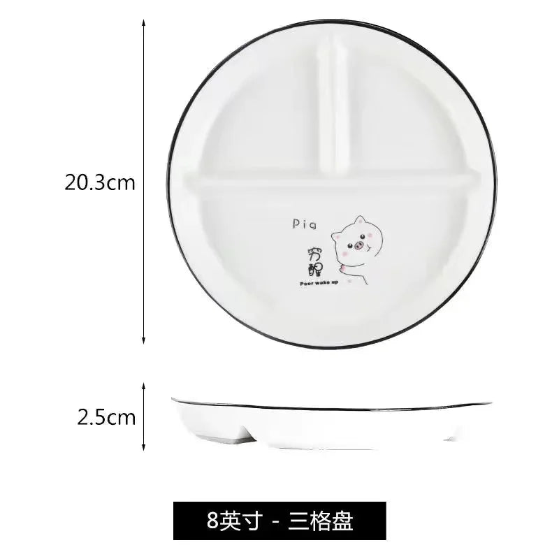 Ceramic Plate Cartoon Fat-reducing Sub-plate, Sub-plate, Household Dish Plate, Three-plate Breakfast Plate, Tableware Gift Set