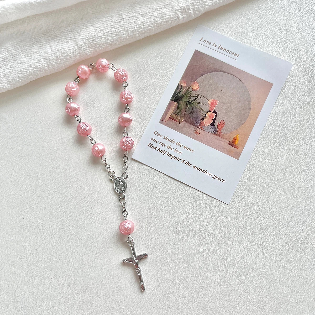 1Pcs Baby 6/8mm Glass Pearl Rosary Bracelet Eucharist Gift Cross Finger Chain Religion Mini Rosary Bracelet Pray