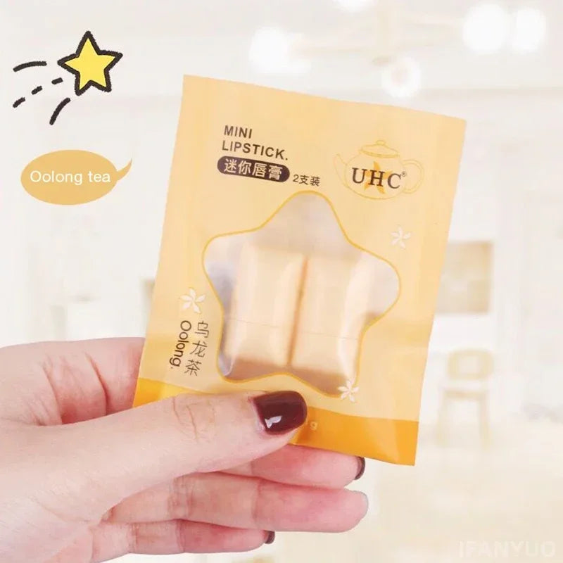 2pc Cute Fresh Tea Lip Balm Lip Oil Moisturizing Clear Transparent Lipstick Base Hydrating Natural Plant Anti-Cracking Lip Care