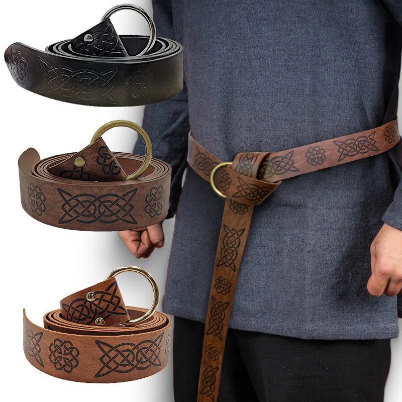 Medieval Embossed  Vegvisir PU Leather Belt Retro Renaissance Knight Belt Viking  Medieval Accessories Renaissance