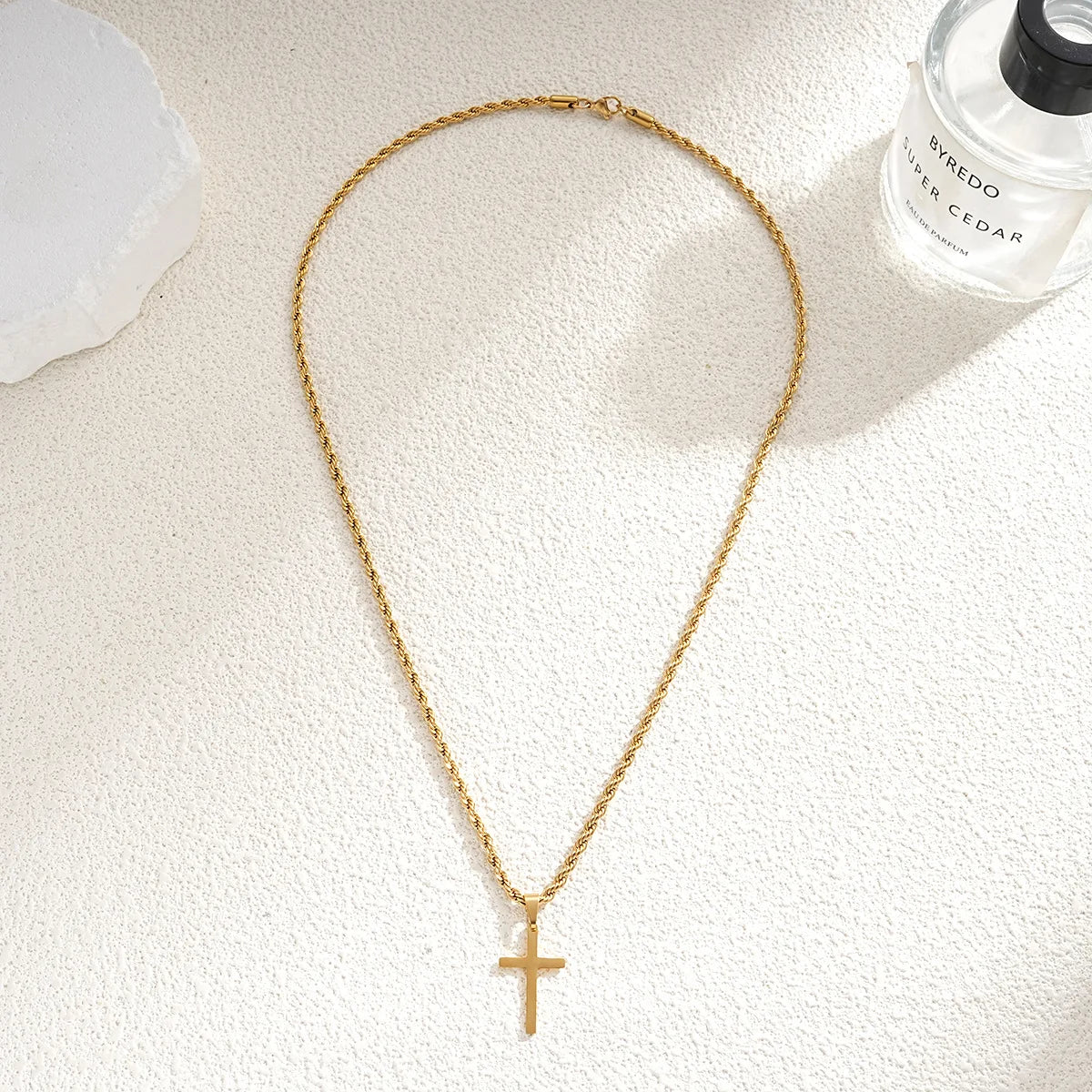 Simple Cross Necklaces for Men Boys,Waterproof Stainless Steel Pendant Necklace with 55cm Twisted Chain,Hip Hop Casual Gifts