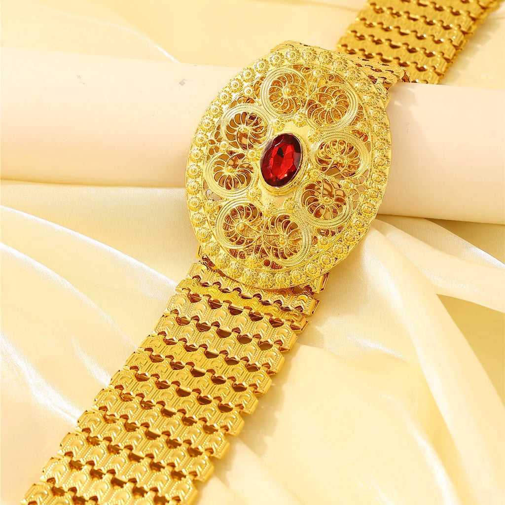 Gilded snak scalebelt golden oval leather belt inlaid with large red gemstones designed bridal banquet dances popular style belt