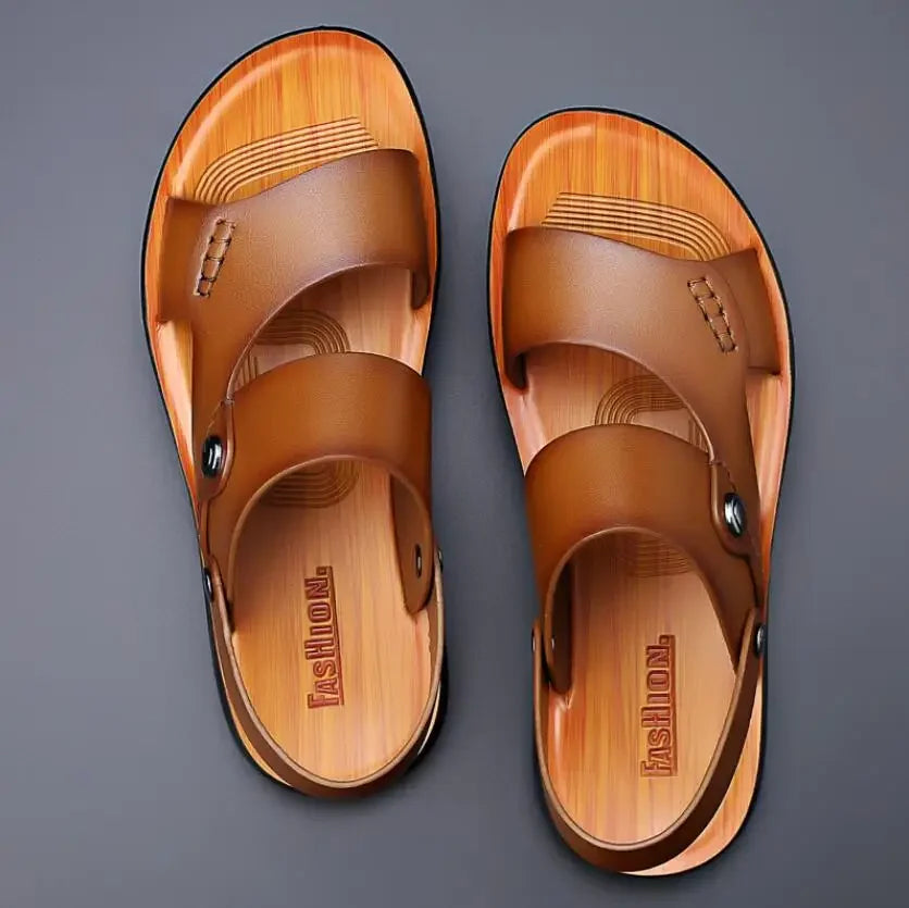 2025 Summer New Shoes for Men Fashion Genuine Leather Sandals Cow Leather Casual Slipper Man Cool Beach Shoes