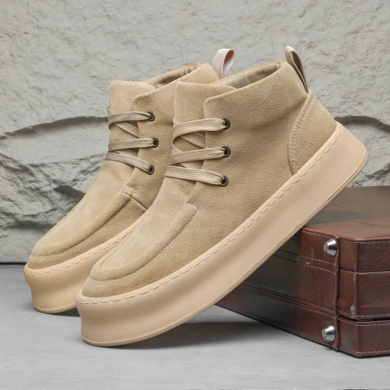 2025 winter new men's shoes cold resistant and warm high top shoes suede mid top board shoes retro casual short boots work boots