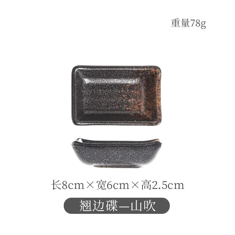 Vintage Ceramics Square Dipping Dish Japanese Small Sushi Plate Restaurant Hot Pot Sauce Plate Home Barbecue Seasoning Dishes